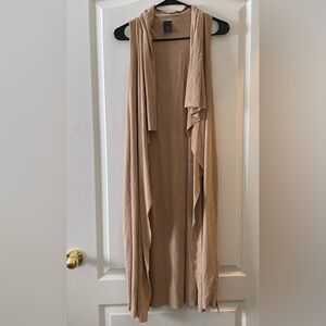 Light Tan Draped Open Front Long Vest